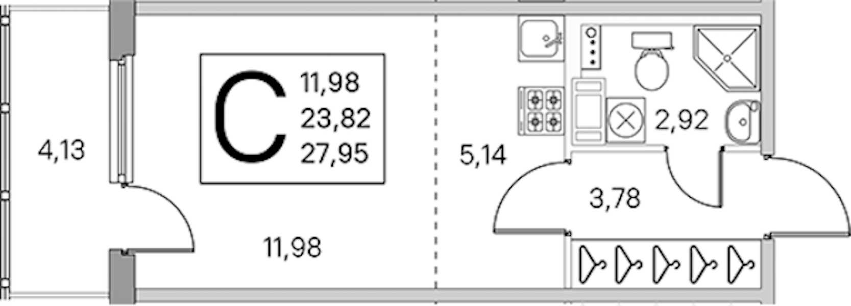 Квартира студия 25.06 м², 3/4 эт., ЖК «Любоград в Стрельне»